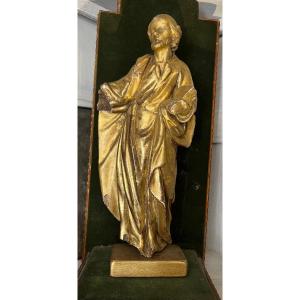 Statue In Golden Wood, Probably Representing A Holy Character. 17th Century. Italy