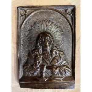 Bronze Plaque, Representing Christ, With Bread And Wine. Early 17th Century.