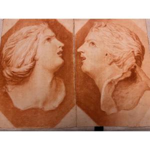 Two Portraits In La Sanguine, 17th Or 18th Century. Italy