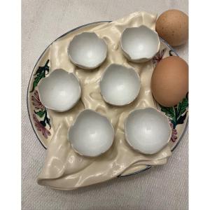 Very Amusing Trompe l'Oeil Plate, Earthenware, Garnished With Half Egg Shells. Mid 20th Century