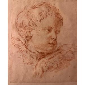 Drawing, Angel's Head, Red Chalk. 18th Century.