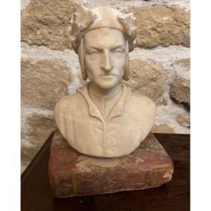 Bust Of Dante In Alabaster, Late 19th Century.