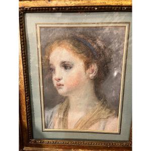 Beautiful Pastel Portrait, Follower Of Greuze, Dreamy Young Girl.