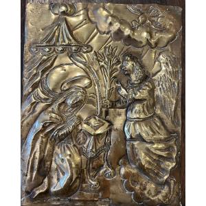 Beautiful Stamped Plaque “the Annunciation”, Popular Art, 17th.