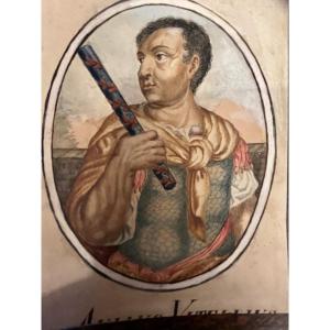 Interesting Gouache Representing Emperor Vitellius. C18th Century 