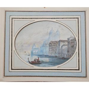 Très Joli Petite Gouache, Vue De Venise, Par Ciceri.