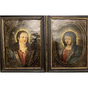 Rare Pair Of Religious Paintings On Copper, 17th Century, Italy.