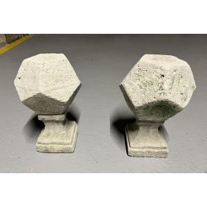 Pair Of Outdoor Sculpted Stones. Reconstituted Stone.