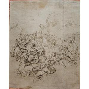 Large 17th Century Drawing, The Triumph Of Apollo, Italy.