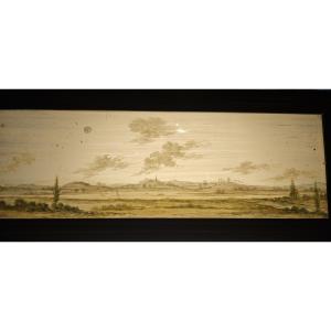 Rare Blown Glass Plaque, Painted On The Reverse, Flanders, 17th Century. Landscape.