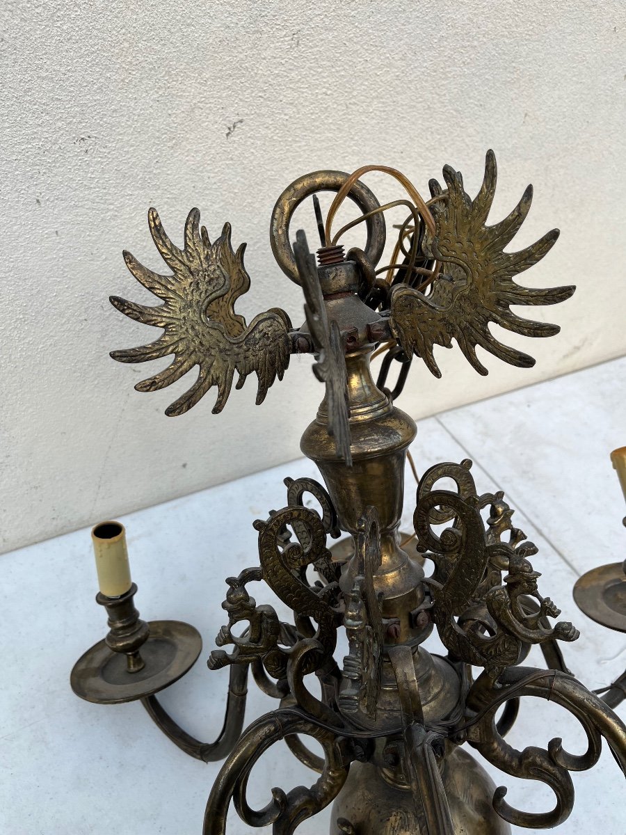 19th Century Dutch Bronze Chandelier-photo-2