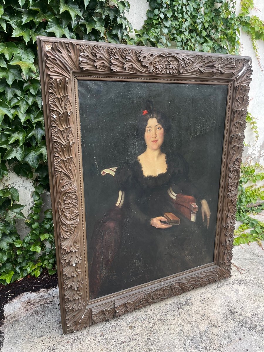 Portrait De Femme En Robe Noir époque XIXème