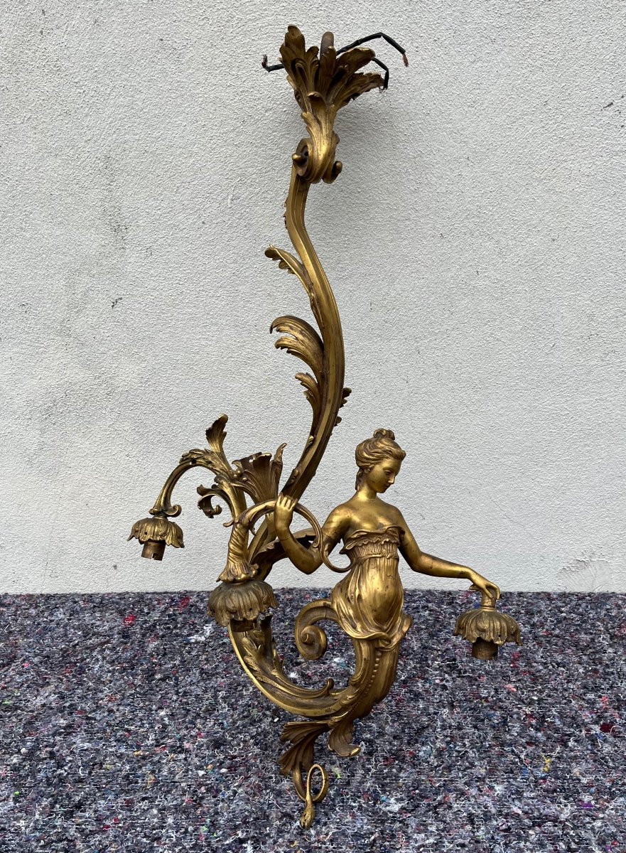 Bronze Chandelier With Woman Decor, Napoleon III Period