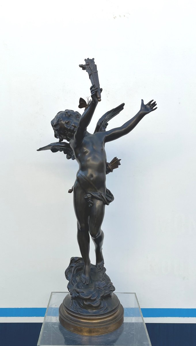 Sculpture En Bronze L’enfant Au Papillons Auguste Moreau XIXème 