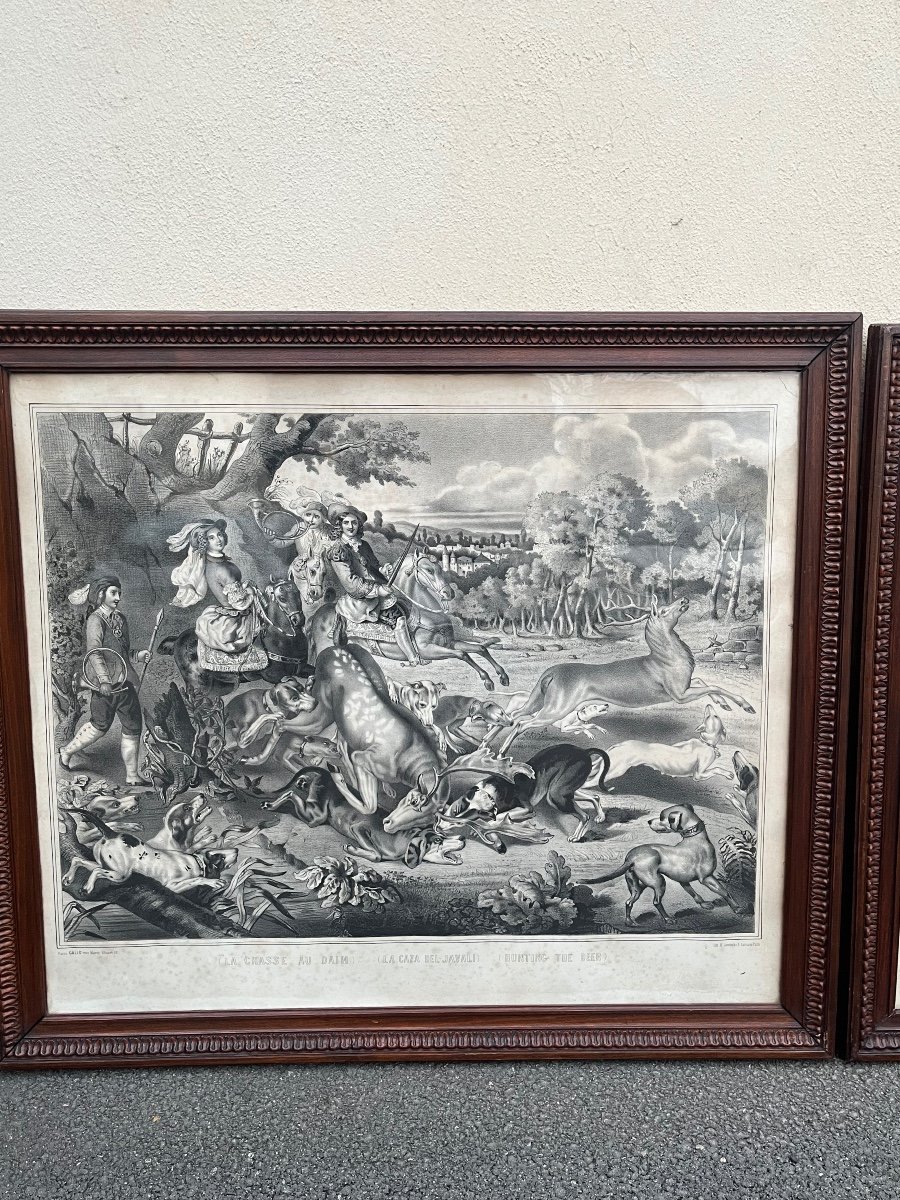 Pair Of Hunting Scene Engravings -photo-2