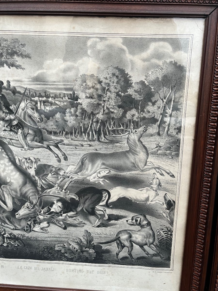 Pair Of Hunting Scene Engravings -photo-2