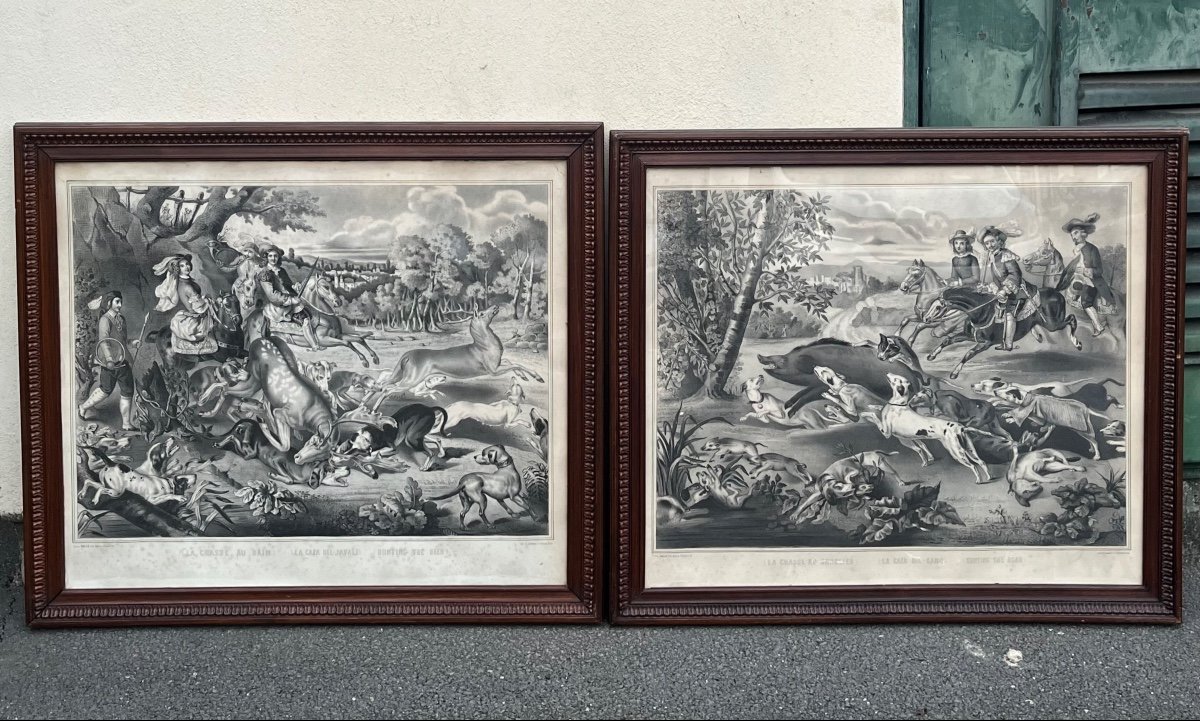 Paire De Gravures Scène De Chasses 