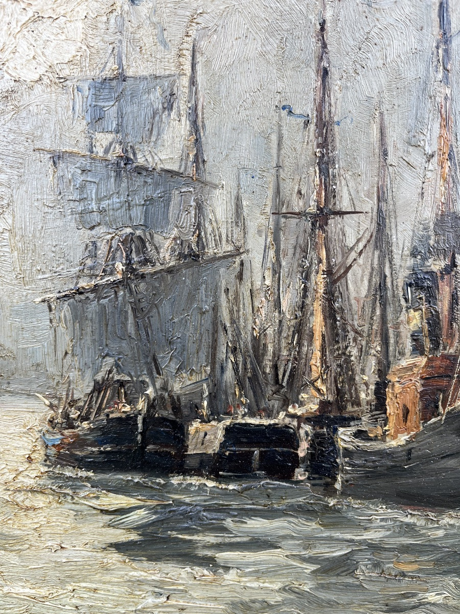 Genre Scene View Of The Port With Boats -photo-4