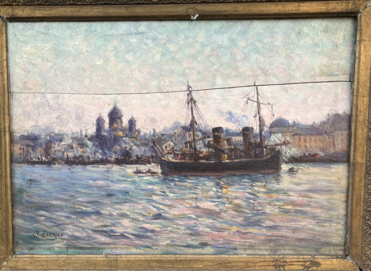 Genre Scene Painting Of A Boat Sailing In St. Petersburg-photo-2