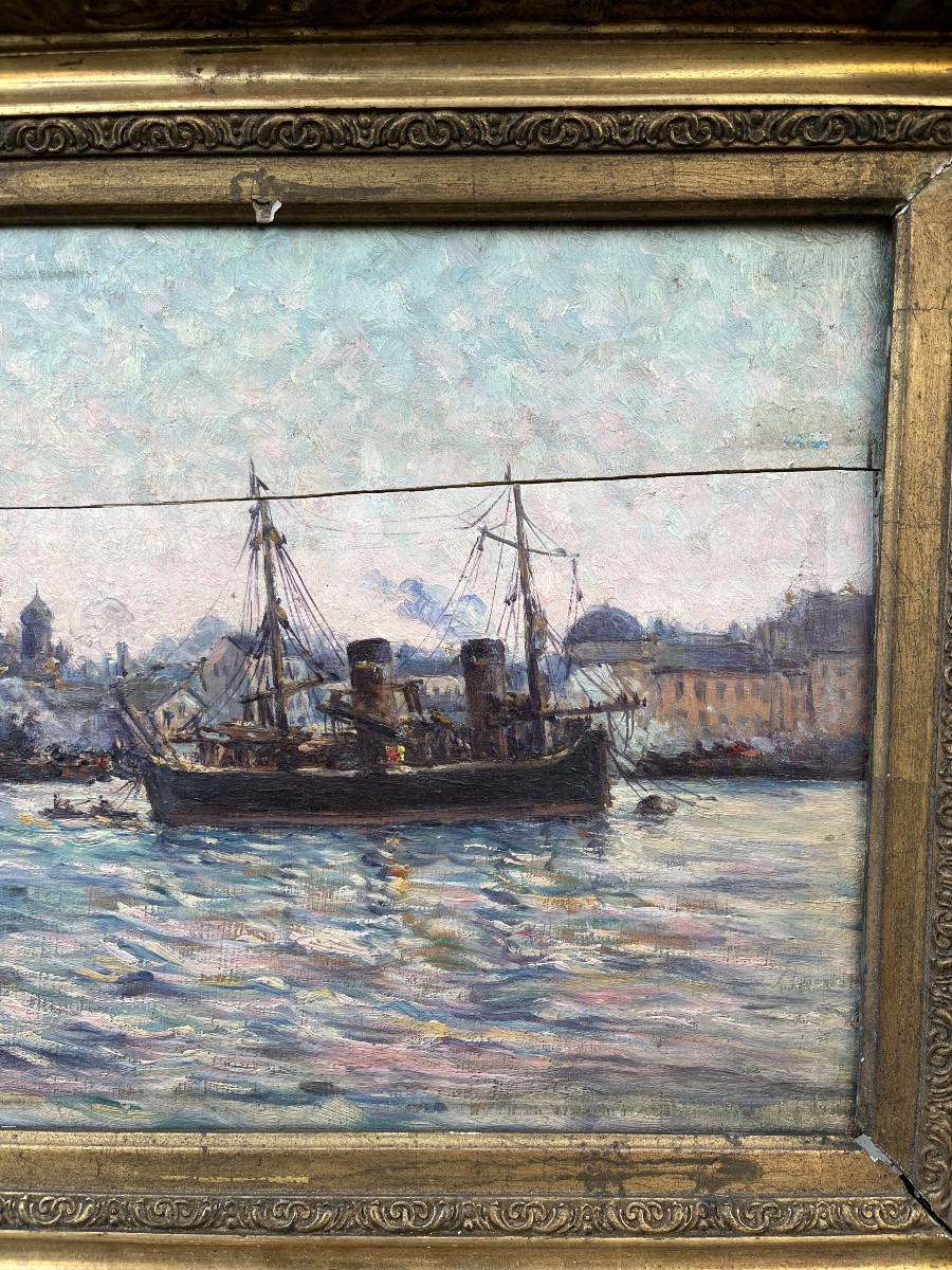 Genre Scene Painting Of A Boat Sailing In St. Petersburg-photo-3