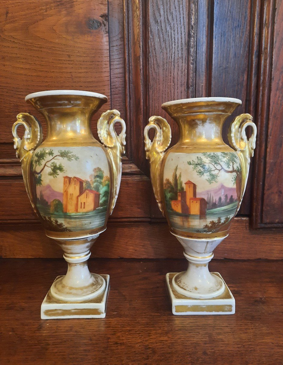 Paire de vases en porcelaine XIXème -photo-2