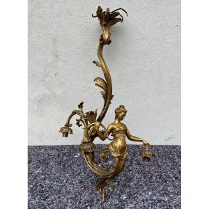 Bronze Chandelier With Woman Decor, Napoleon III Period