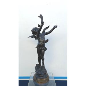 Bronze Sculpture The Child With Butterflies Auguste Moreau 19th Century 