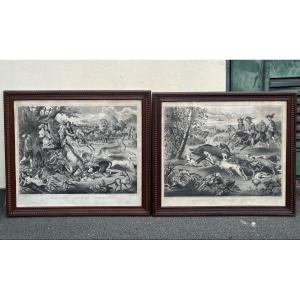 Pair Of Hunting Scene Engravings 