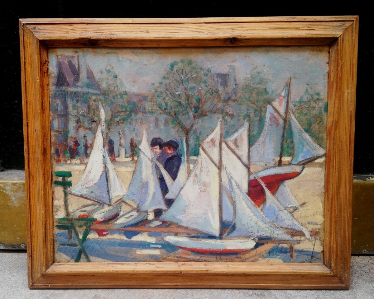 Christiane Caillotin XXème, Les Bateaux Au Bassin Du Jardin Des Tuileries , Début 20eme 