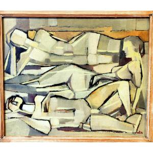 Lucio Vasta, "Sur la plage" 1976, huile sur carton