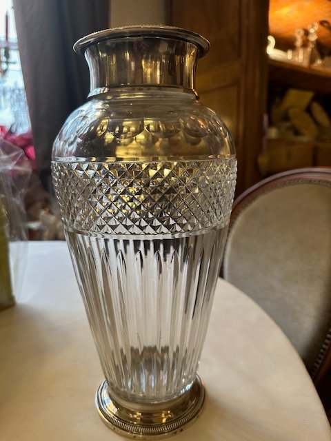 Large Crystal Vase And Sterling Silver Frame "minerva"