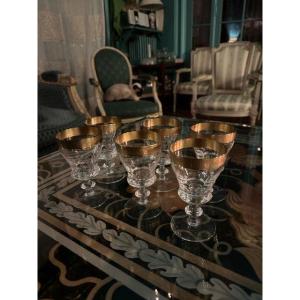 Series Of 5 Wine Glasses In Crystal And Gilding