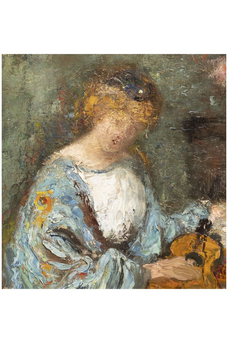 Femme à La Robe Bleue Avec Mandoline. Jacques Martin, Début XXe-photo-3