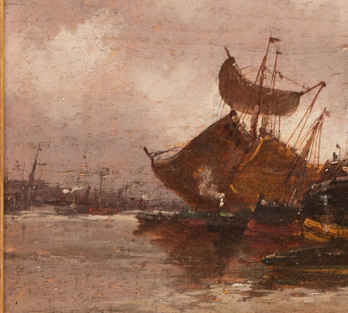 Marine : Voiliers Au Port. Eugène Galien-Laloue - Signé A Granval (pseudonyme), Début XXe-photo-1