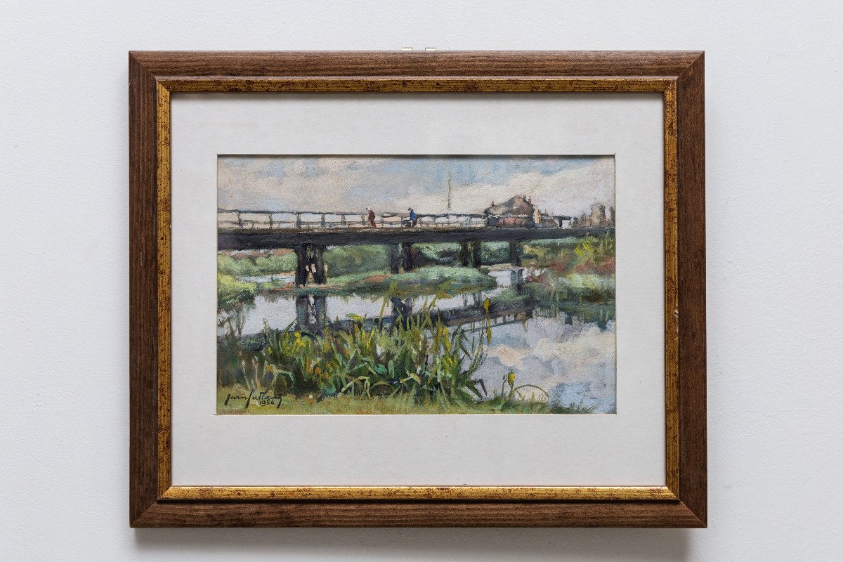 GALLAND Jean (1880 - 1958) - Reflets Dans La Rivière - Huile sur carton - Signé et daté 1956-photo-4