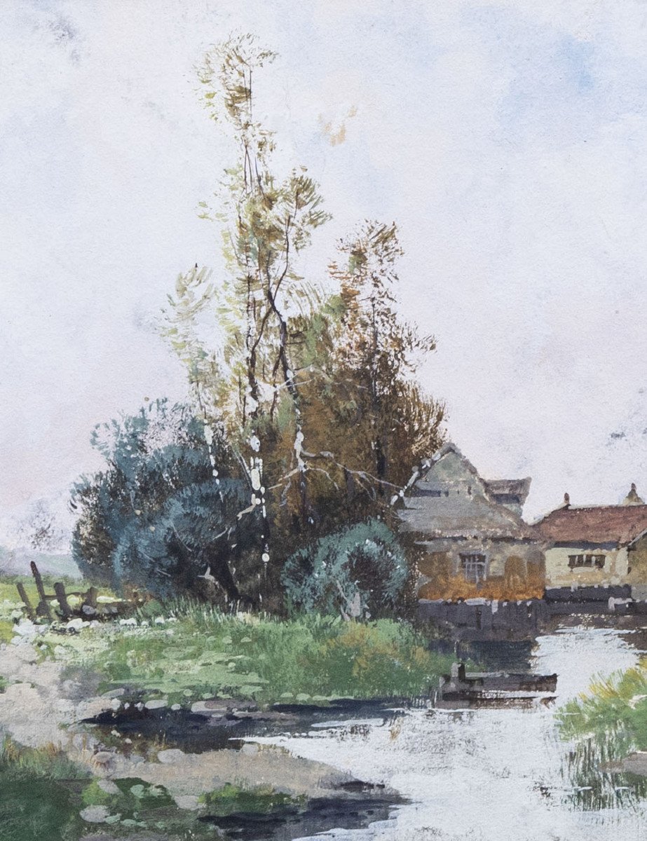 Galien-laloue Eugène (1854 – 1941) Alias Reyne - Village By The Water - Gouache -photo-1