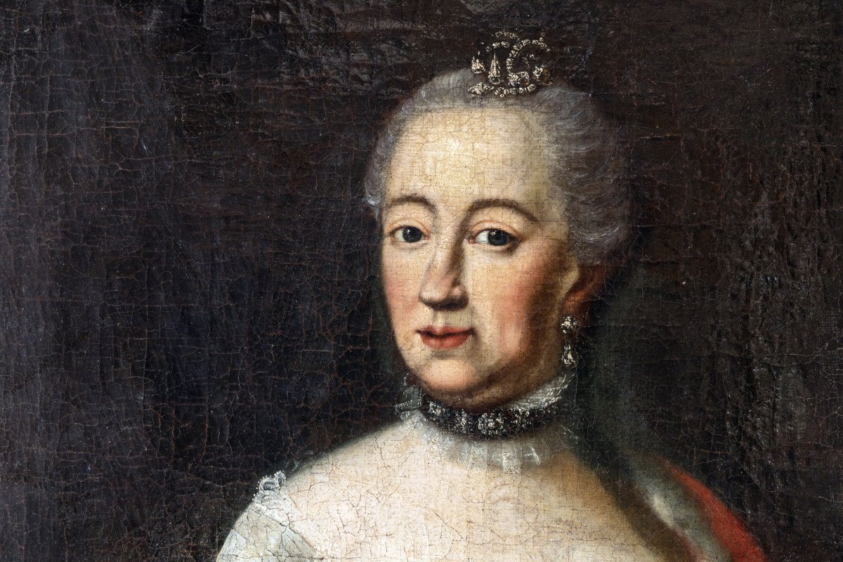 French School 18th Century, Presumed Portrait Of Marie Lesczynska, Oil On Canvas.-photo-4