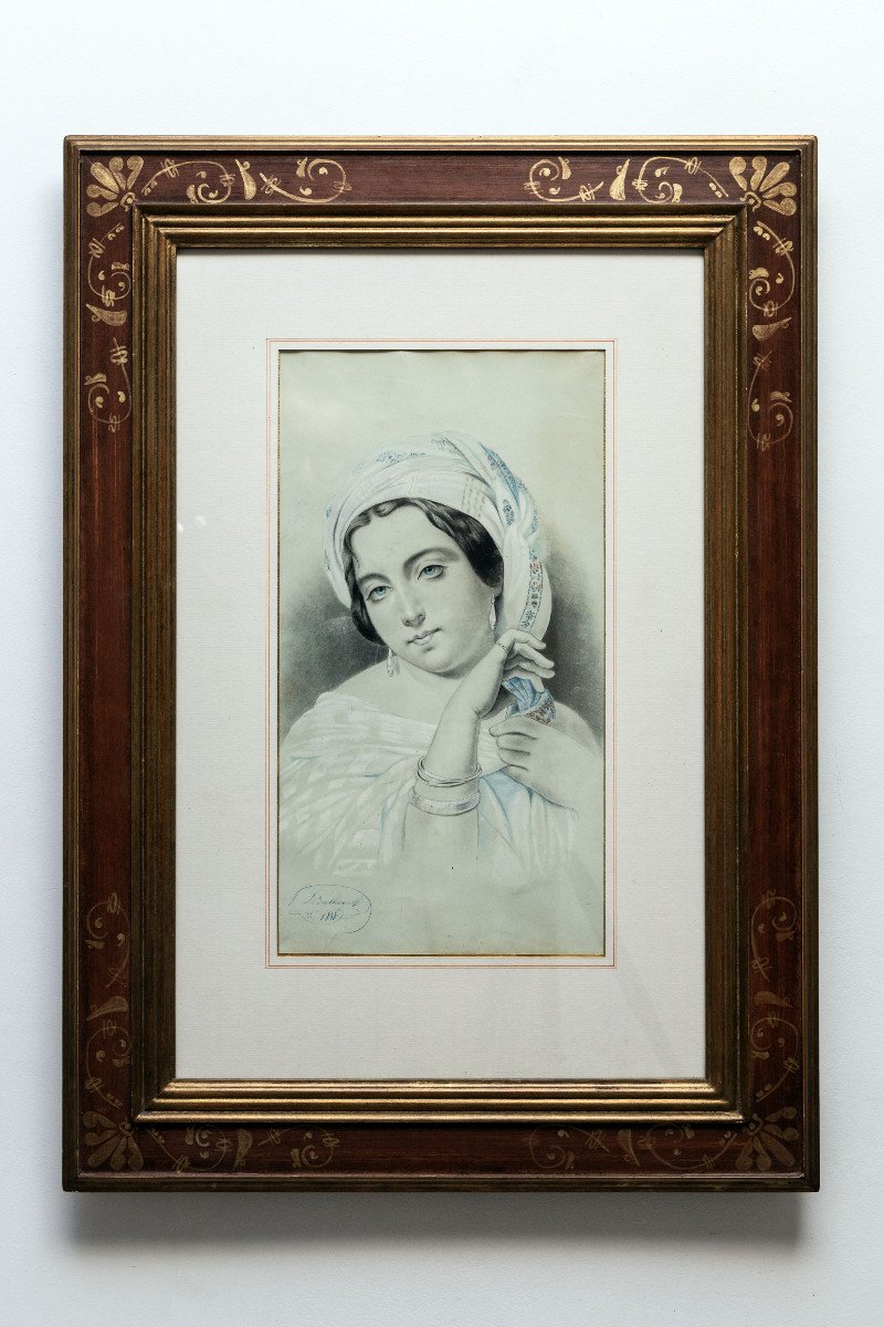 Orientalism -  Portrait Of A Woman With A Turban – Pen And Gouache – Signed - 1830-photo-2