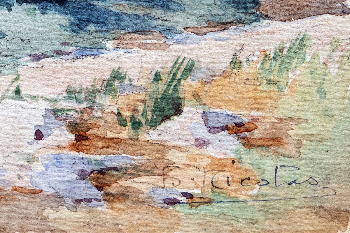 Provence - Nicolas F.  – Maison Provençale Au Toit De Tuiles - Aquarelle – Signée -photo-4