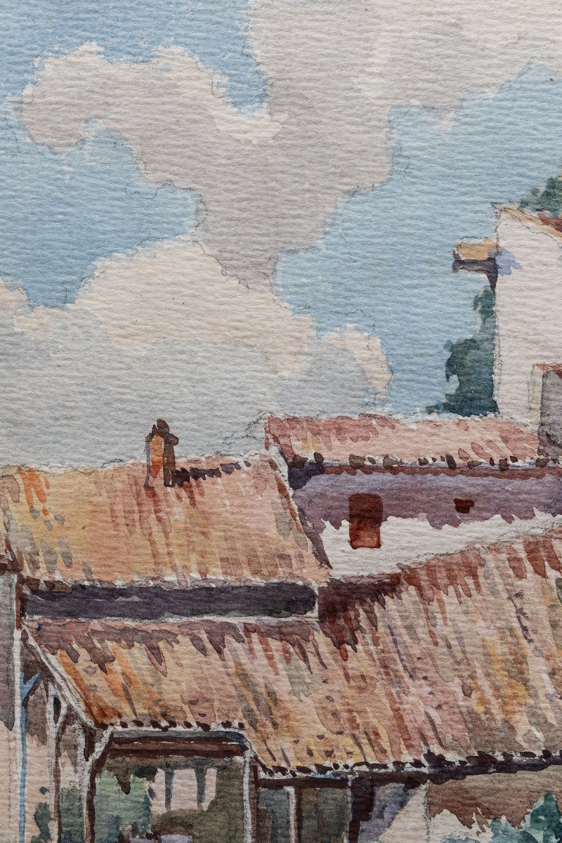 Provence - Nicolas F.  – Maison Provençale Au Toit De Tuiles - Aquarelle – Signée -photo-2