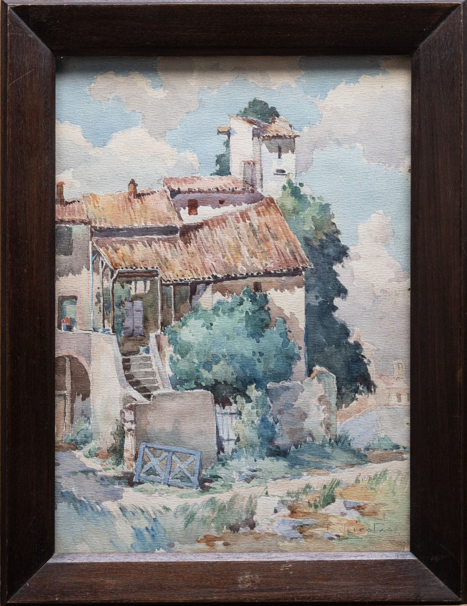 Provence - Nicolas F.  – Maison Provençale Au Toit De Tuiles - Aquarelle – Signée 