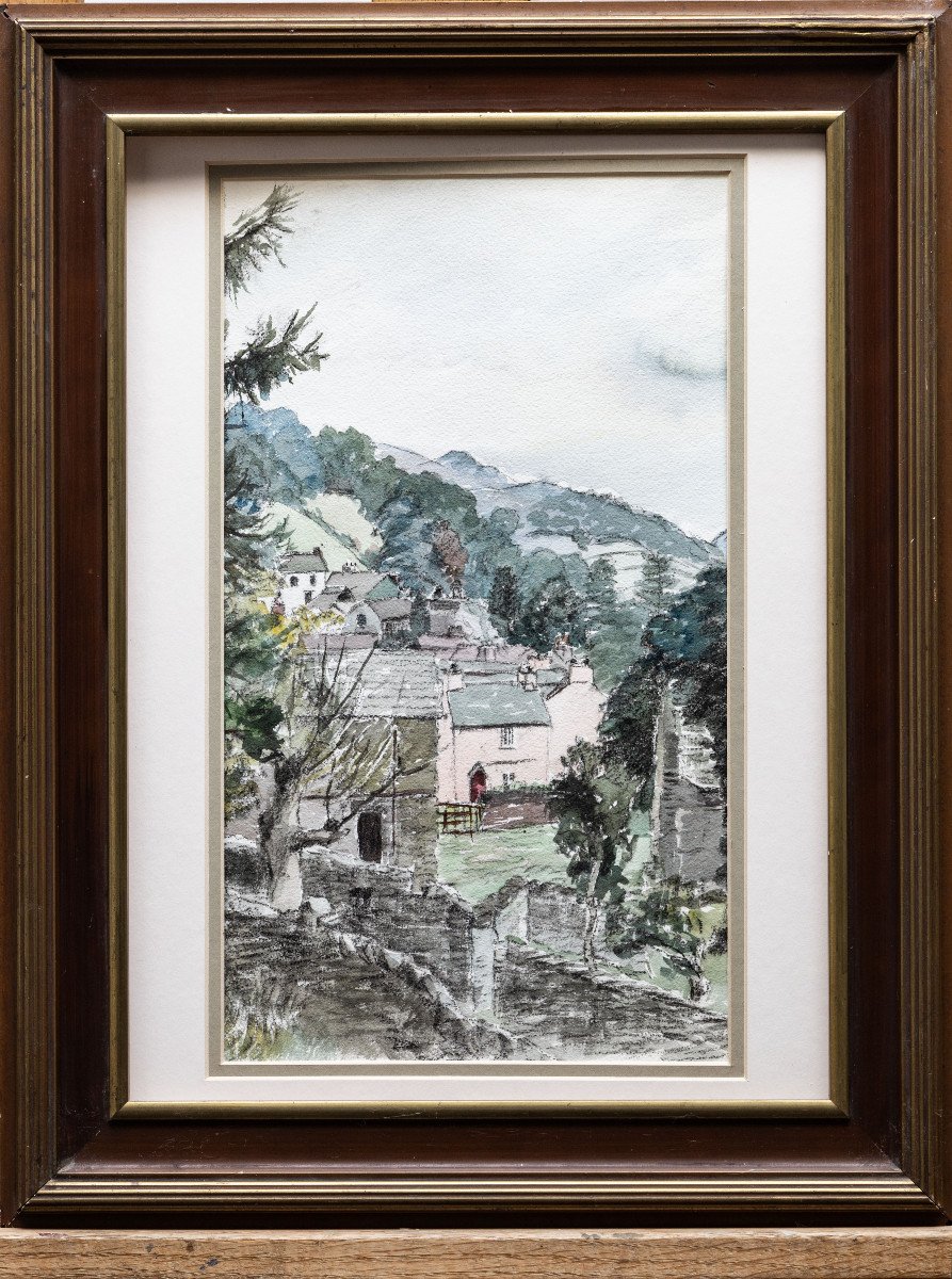 Bretagne - Pluim Mentz Jos (1906 – 1985)  – Village Breton - Aquarelle – Authentifiée 