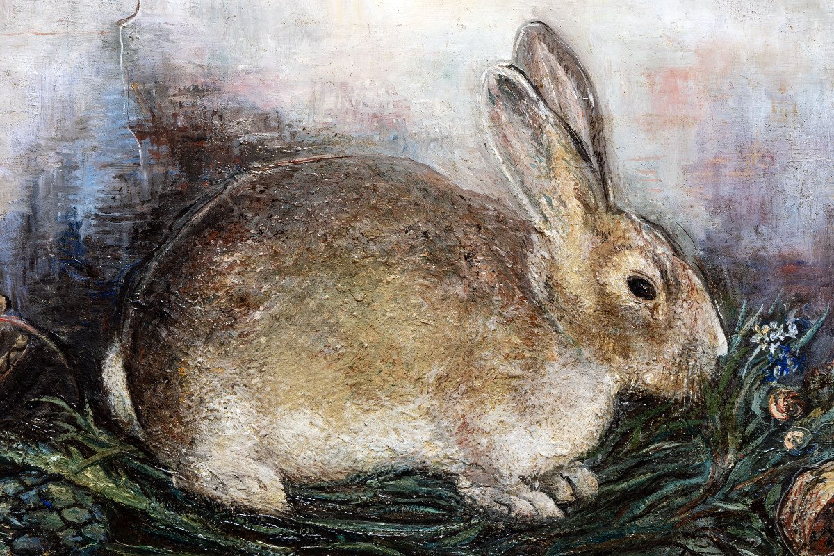 Still Life - Sterling Marc - The Rabbit - Oil On Canvas - Circa 1930 - Signed-photo-2