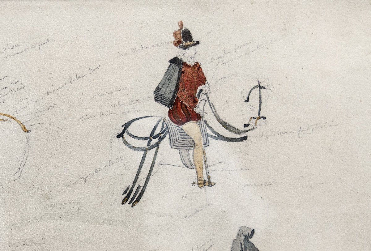 Delaroche Paul – Costumed Characters – Watercolor Drawings, Sheet 1 – Circa 1830 – Monogrammed-photo-3