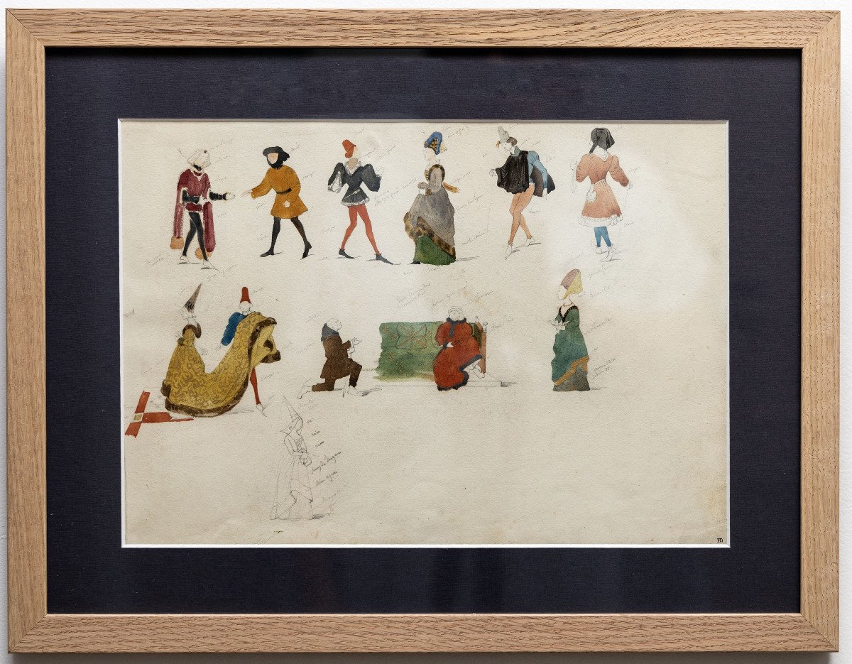 Delaroche Paul – Costumed Characters – Watercolor Drawings, Sheet 2 – Circa 1830 – Monogrammed-photo-2