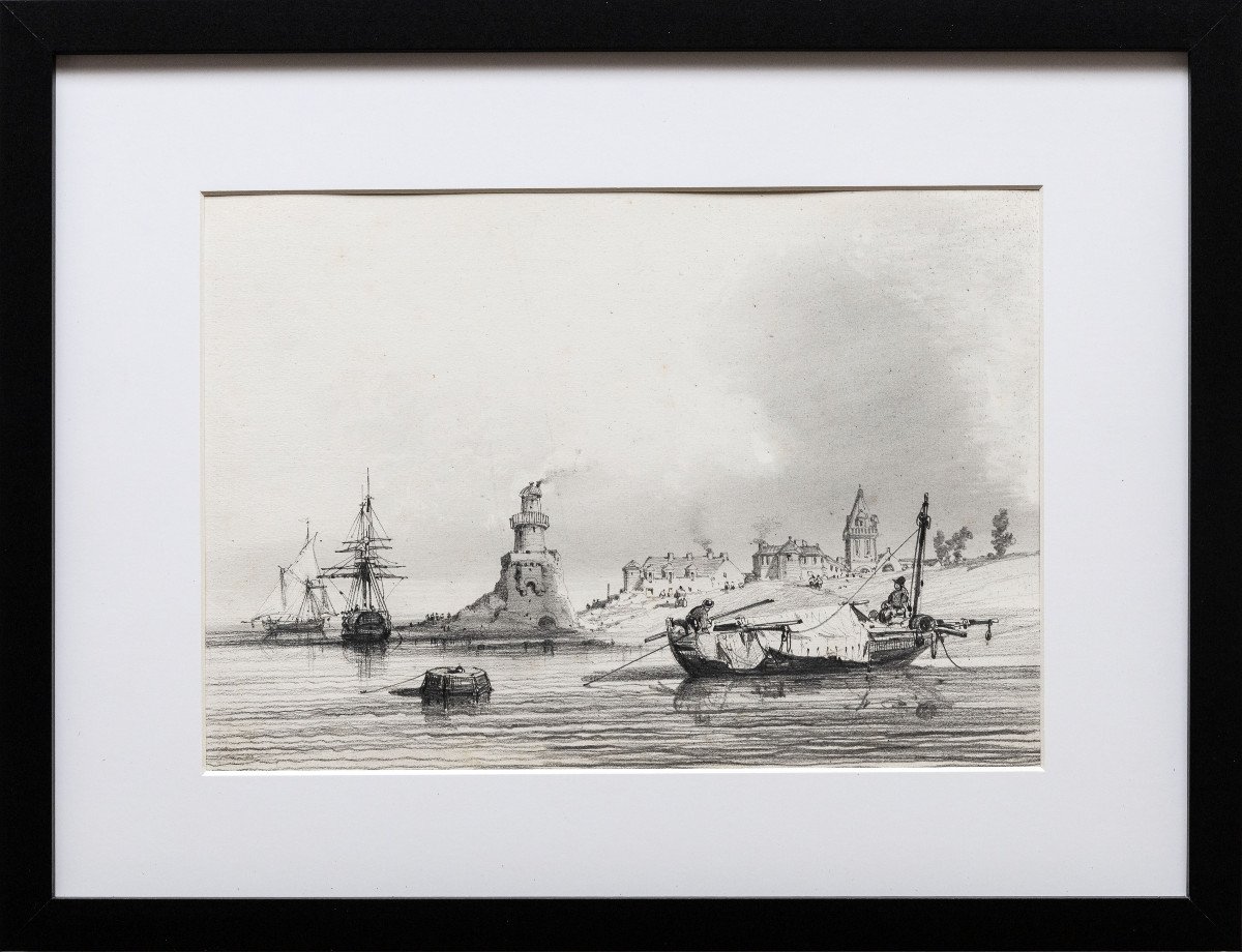 Marine – Noël Jules – Bateaux Au Port – Dessin à La Mine De Plomb – Circa 1847-photo-2