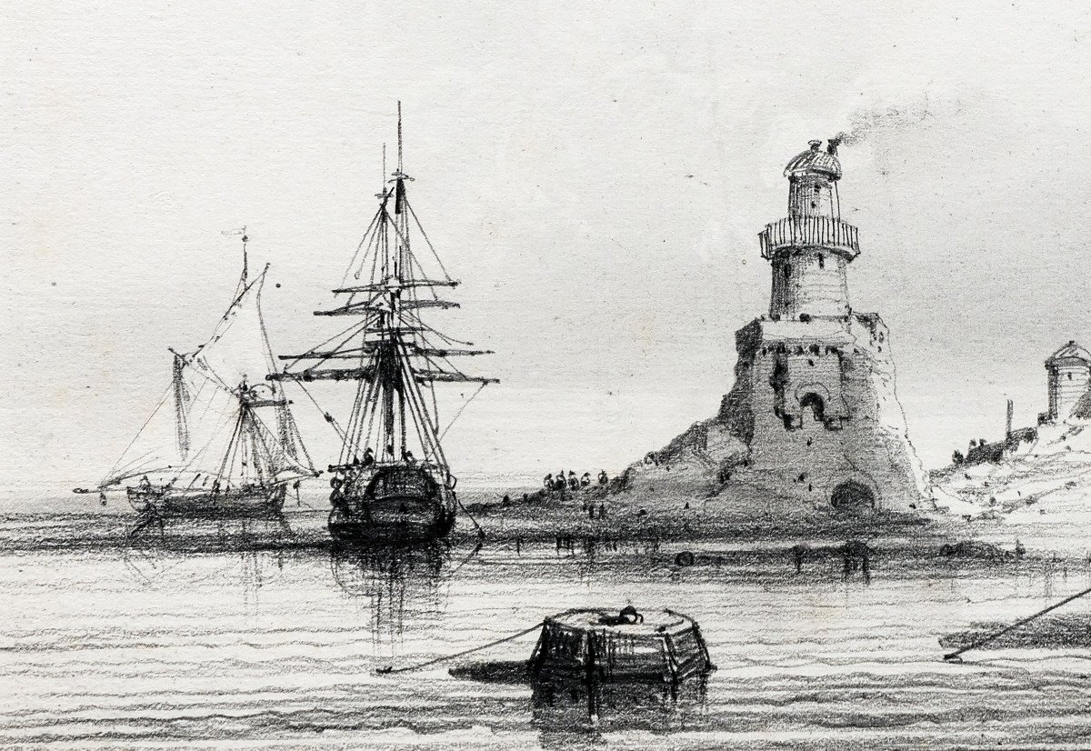 Marine – Noël Jules – Bateaux Au Port – Dessin à La Mine De Plomb – Circa 1847-photo-3