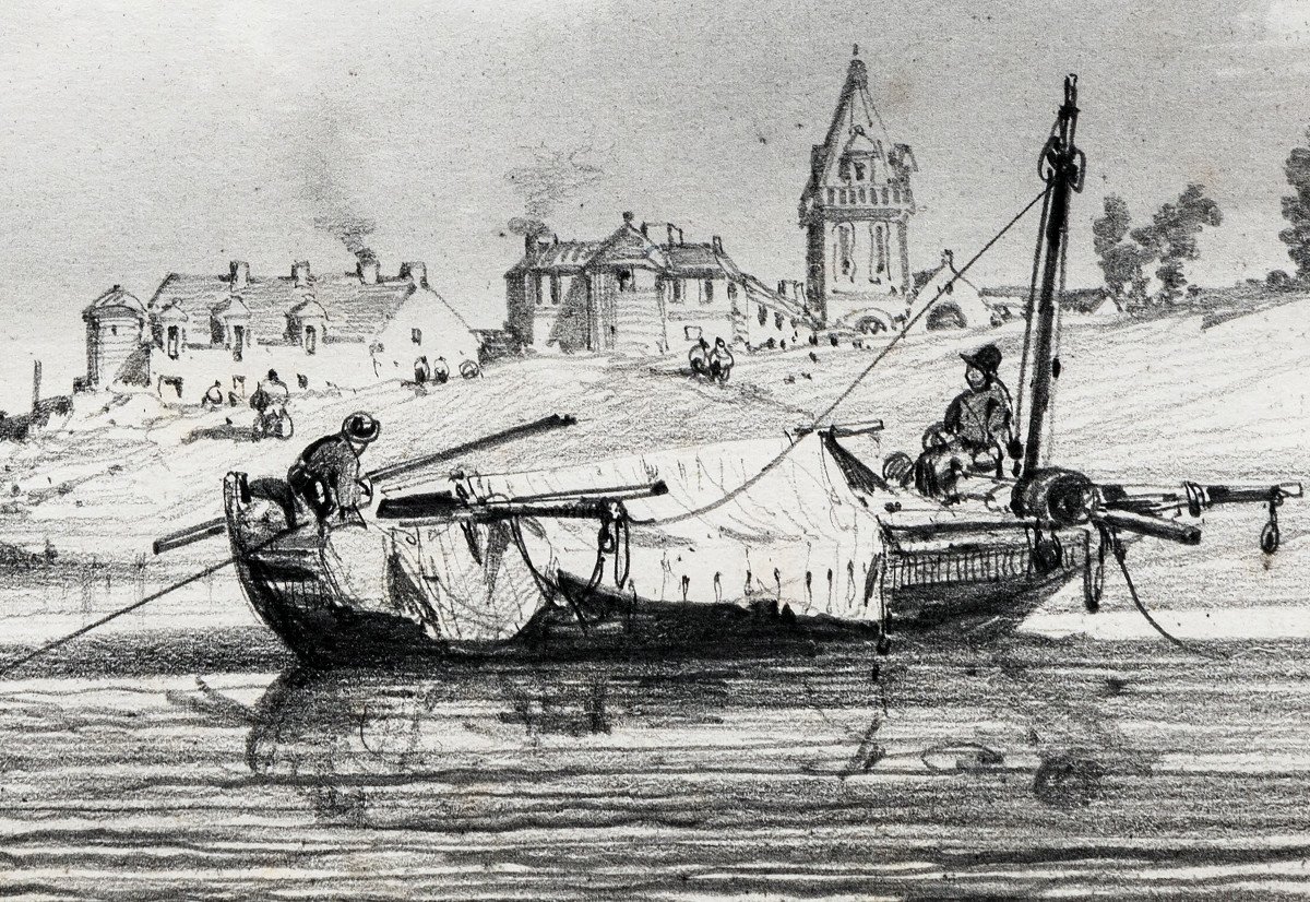 Marine – Noël Jules – Bateaux Au Port – Dessin à La Mine De Plomb – Circa 1847-photo-4