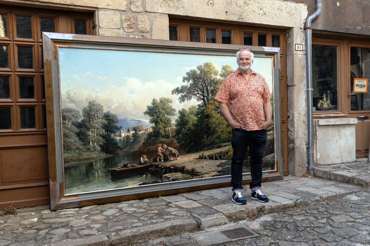 Olive Jean-Baptiste (France) – Couple Harnachant Un âne Sur Un Ponton – Huile Sur Toile – Signé-photo-8