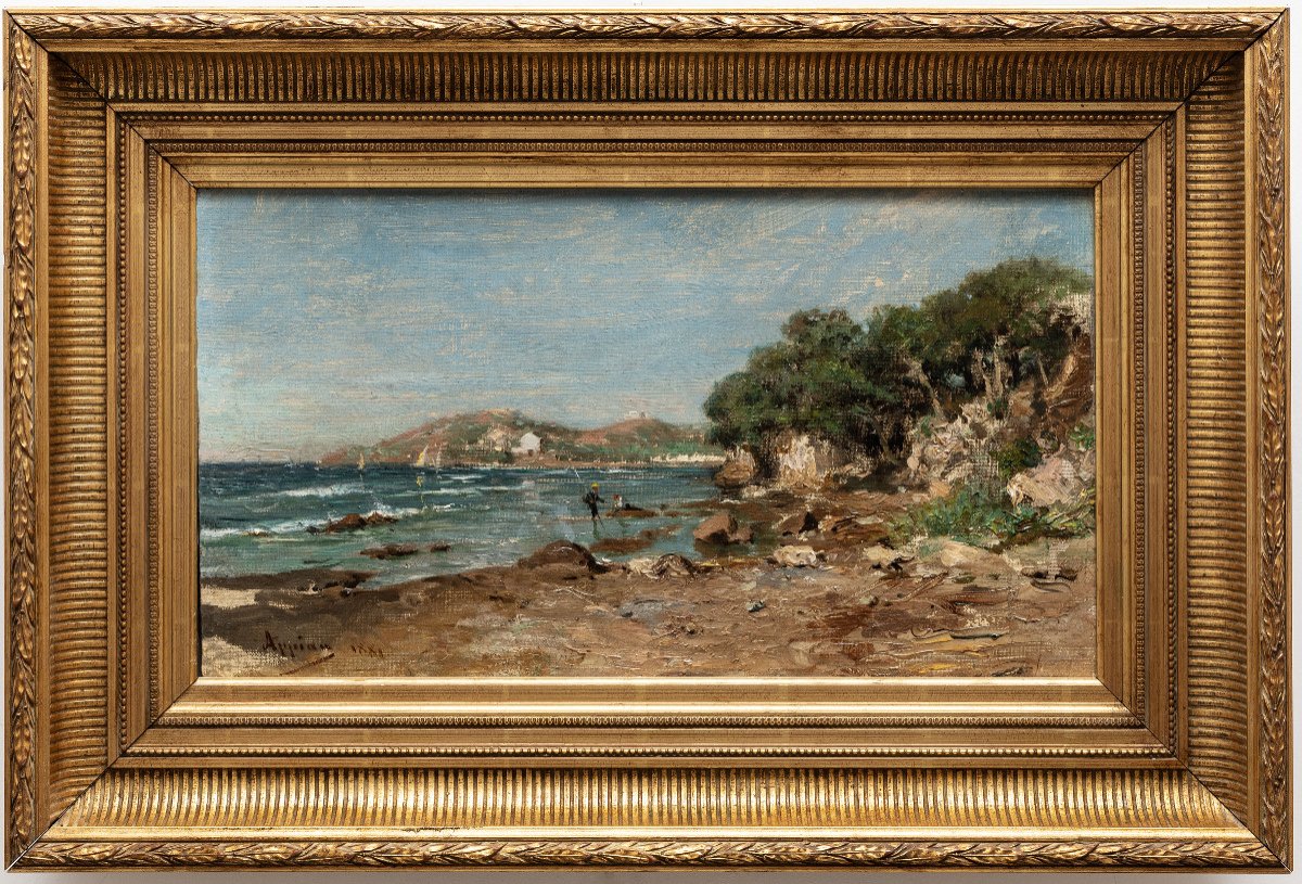 Appian Adolphe – Animated Shore In The Mediterranean – Oil On Canvas – Signed And Dated 1881-photo-2